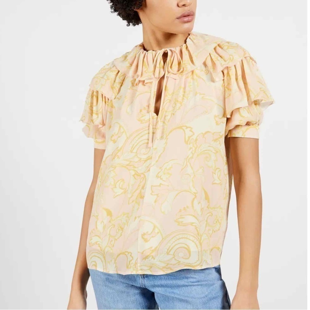 Ted Baker Frisis Frill Printed Short Sleeve Blouse Top Size 1 US 4